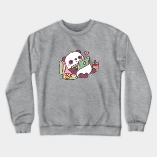 Cute Panda Chillin with Anime Chips and Bubble Tea Crewneck Sweatshirt